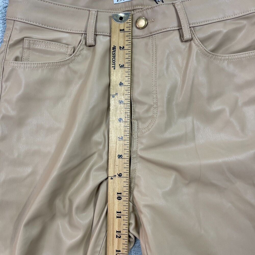 Zara Faux Leather Bootcut Pants Womens 6 Beige Pockets High Rise Straight Leg - Picture 7 of 12